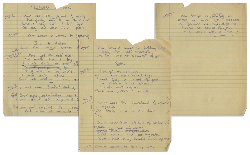 John Entwistle Handwritten Lyrics for ''I'm So Scared''